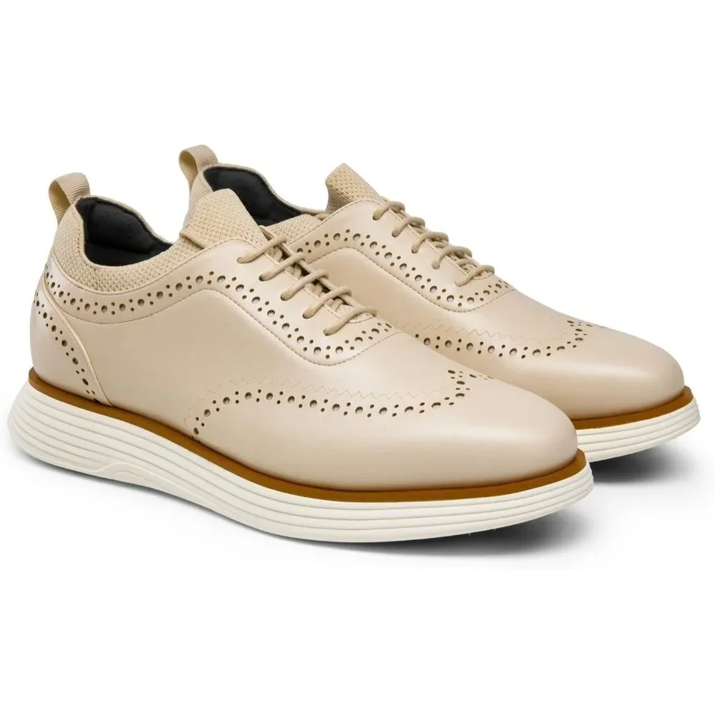 Casual Dress Oxford Shoes Men's Apricot Business Formal Comfort Wingtip Sneaker
